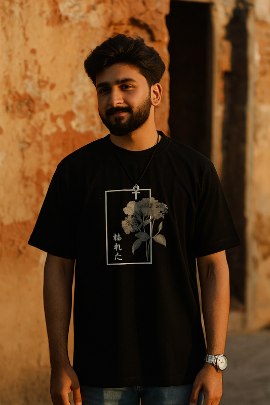 Old Black Flower Oversized T-shirt | The Glaciours