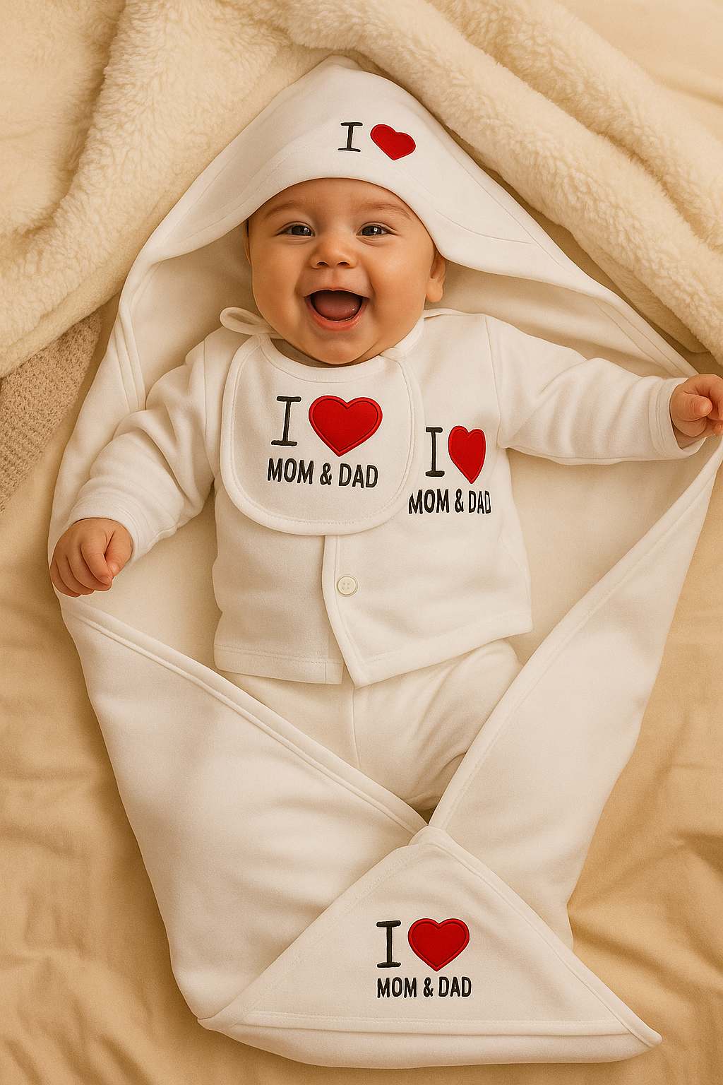 I ❤️ Mom & Dad – 5 Piece Newborn Gift Set | Moon & Stars