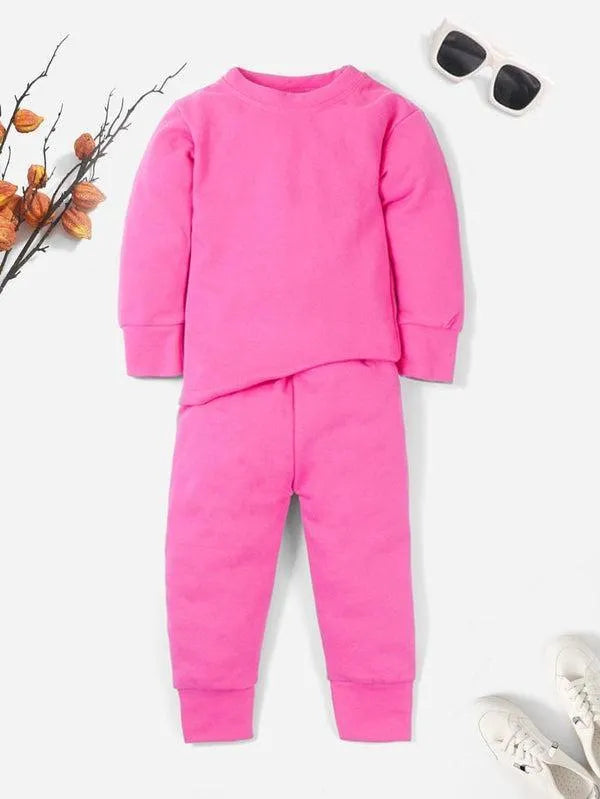 2 Pcs Kids Boy's and Girl's Fleece Plain Tracksuit In Soft Fabric | Moon & Stars